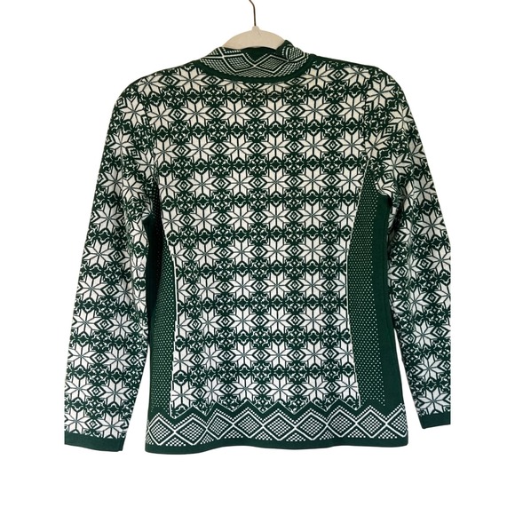 SOLD Women's Petite Appleseed's Fair Isle Cardigan Sweater Green Button Front - Picture 6 of 8